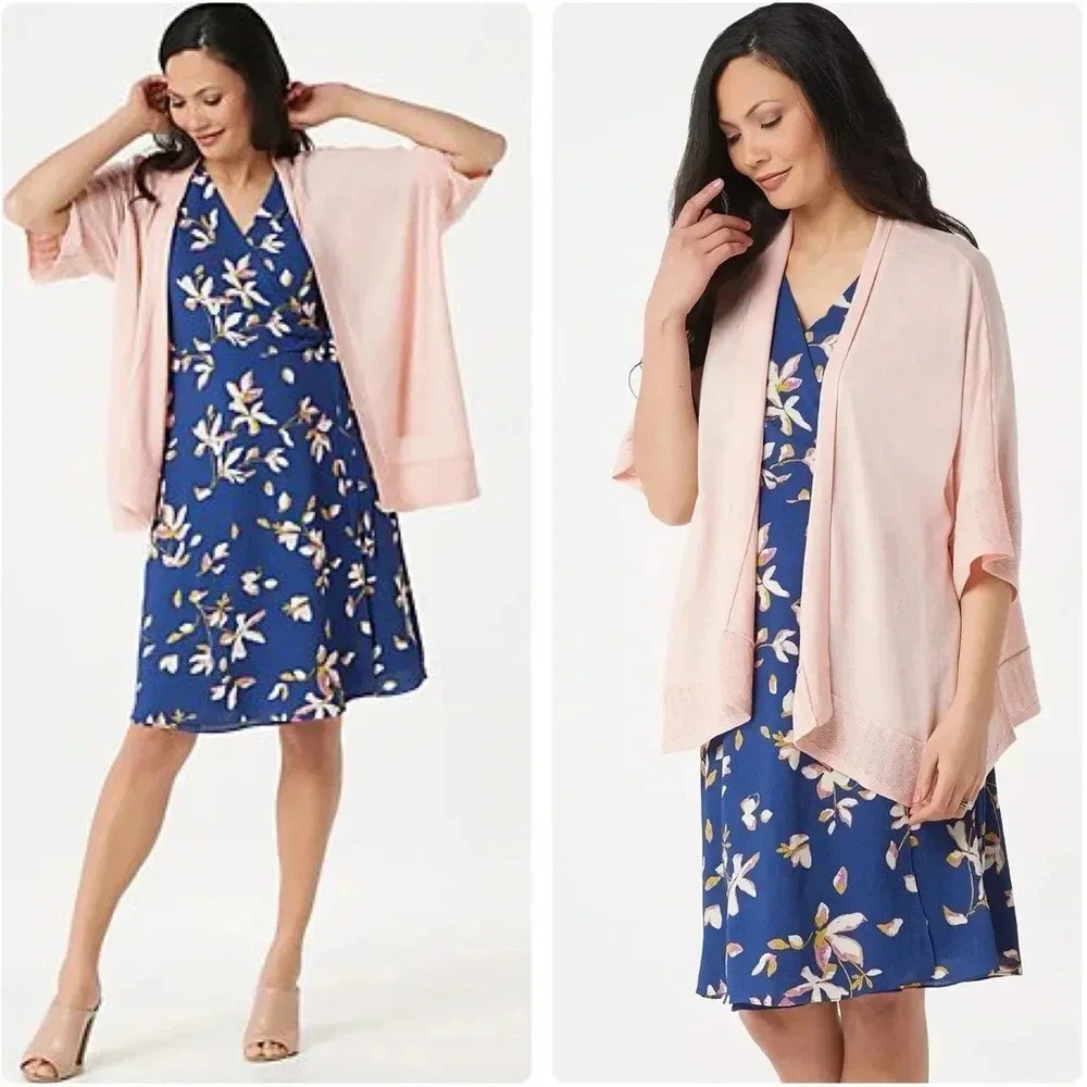 H by HALSTON | Women’s Open Front Angled Hem Kimono w/ Crochet Detail Size XL